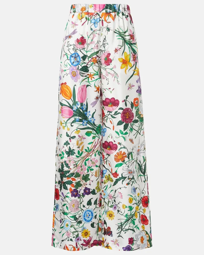 Gucci Palazzo-Hose Flora aus Seiden-Twill Weiß