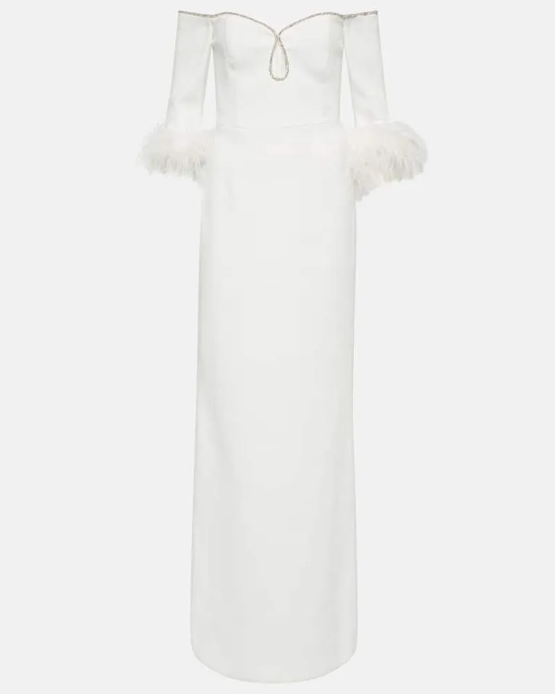 Rebecca Vallance Bridal Robe Plume aus Crêpe mit Federn Weiß