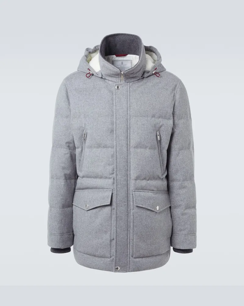 Brunello Cucinelli Wattierte Jacke aus Wolle Grau