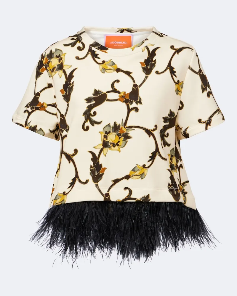 La DoubleJ T-Shirt La Scala aus Baumwolle mit Federn Multicolor