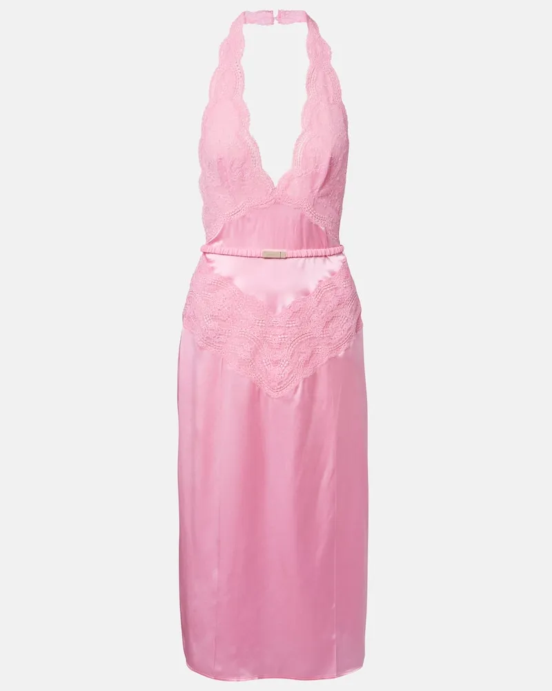 Gucci Midikleid aus Seidensatin mit Spitze Pink