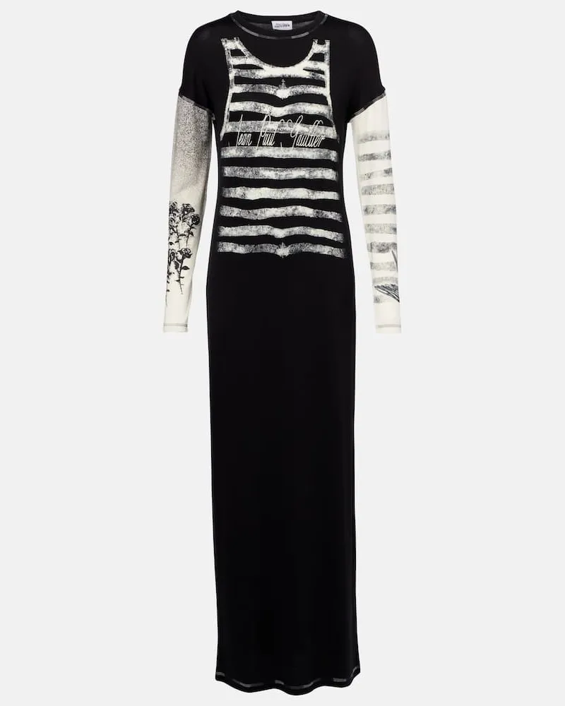 Jean Paul Gaultier Bedrucktes Maxikleid aus Jersey Schwarz