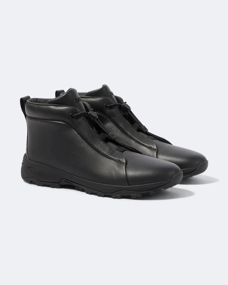 Ermenegildo Zegna High-Top Sneakers Triple Stitch aus Leder Schwarz
