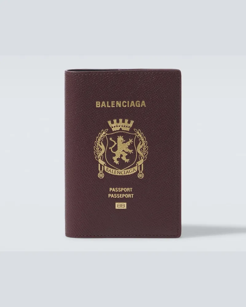 Balenciaga Reisepass-Etui aus Leder Burgunderrot