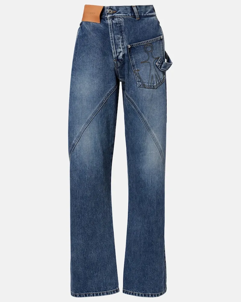 J.W.Anderson Bestickte High-Rise Straight Jeans Blau