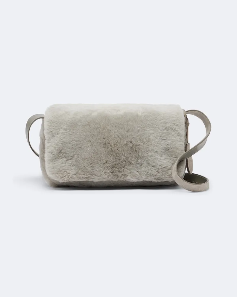 Brunello Cucinelli Crossbody Bag Medium aus Shearling Grau