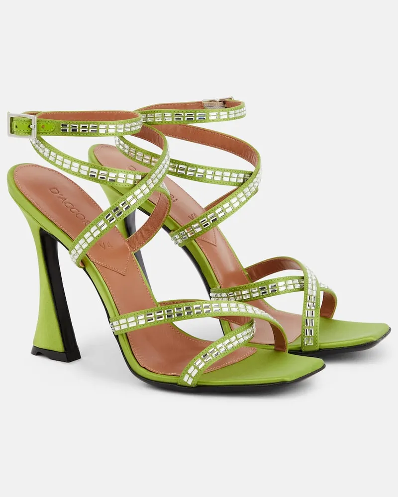 D’Accori Verzierte Sandalen Carre aus Satin Grün