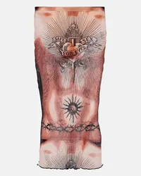 Jean Paul Gaultier Tattoo Collection Bedruckter Midirock aus Mesh Braun