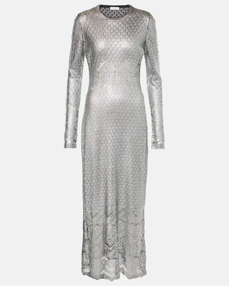 Paco Rabanne Maxikleid aus Häkelstrick Silber