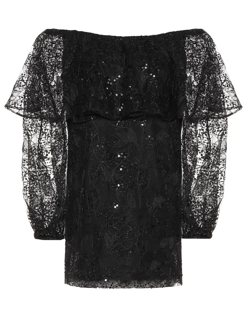 ROTATE Birger Christensen Verziertes Minikleid aus Spitze Schwarz