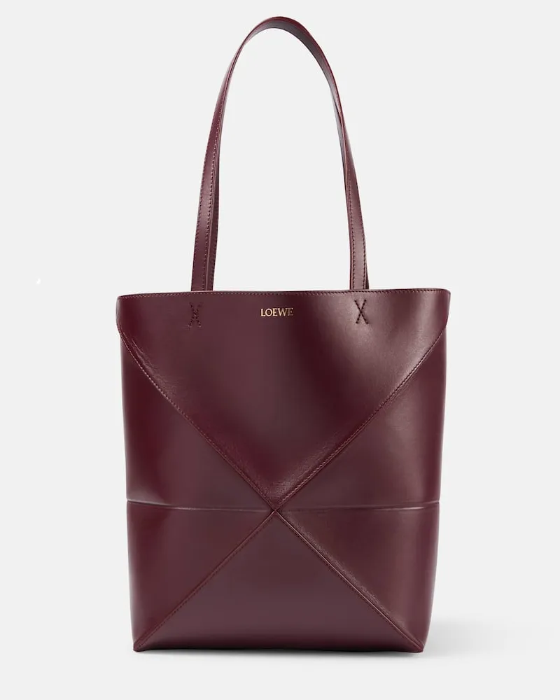 Loewe Tote Bag Puzzle Fold Medium aus Leder Burgunderrot