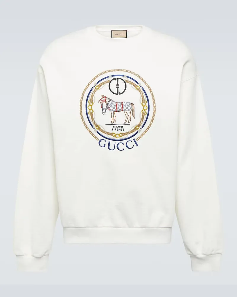Gucci Besticktes Sweatshirt GG aus Baumwoll-Jersey Weiß