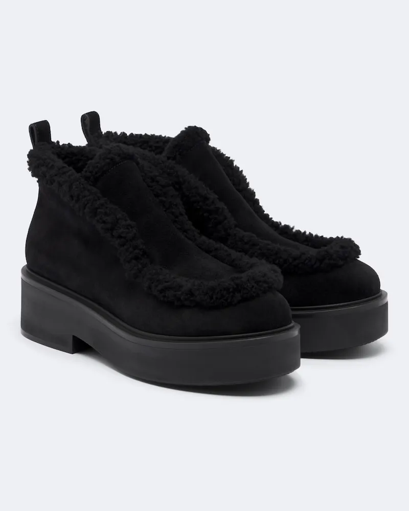 Gianvito Rossi Ankle Boots aus Veloursleder mit Shearling Schwarz