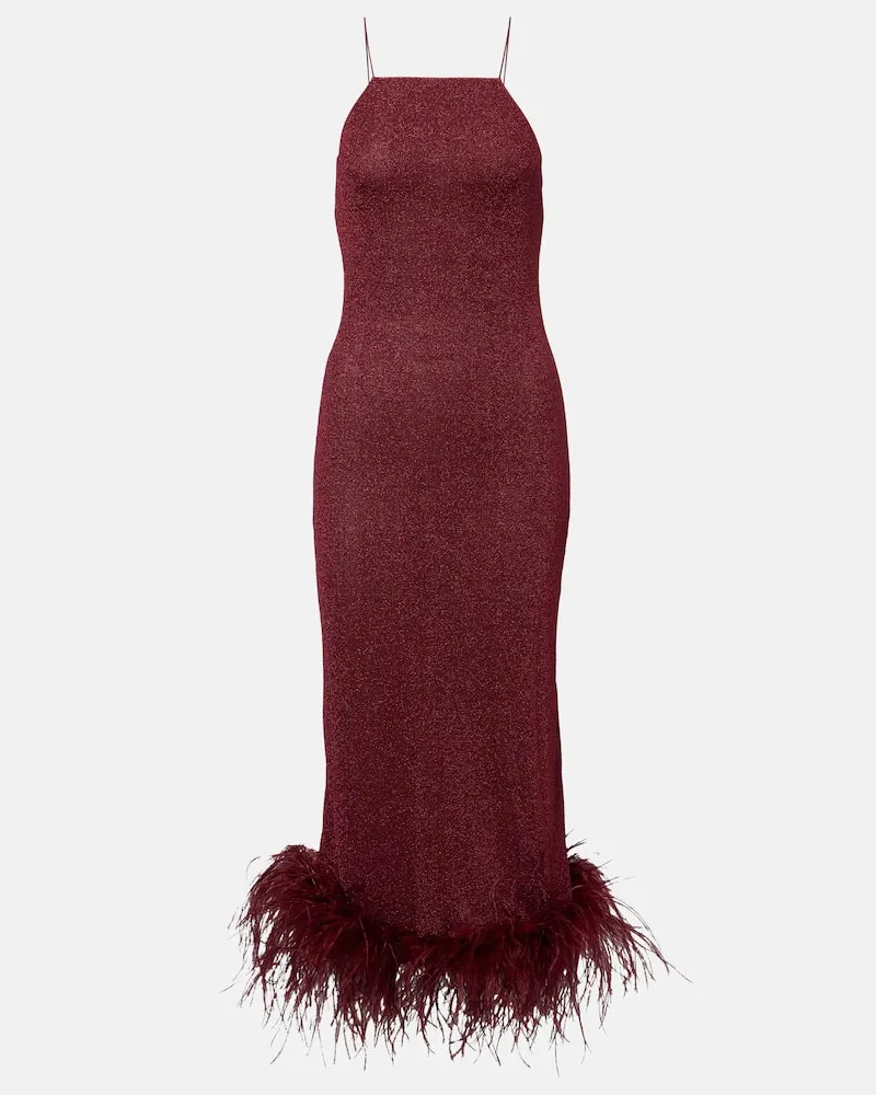 Oséree Oséree Midikleid Lumière mit Federn Burgund