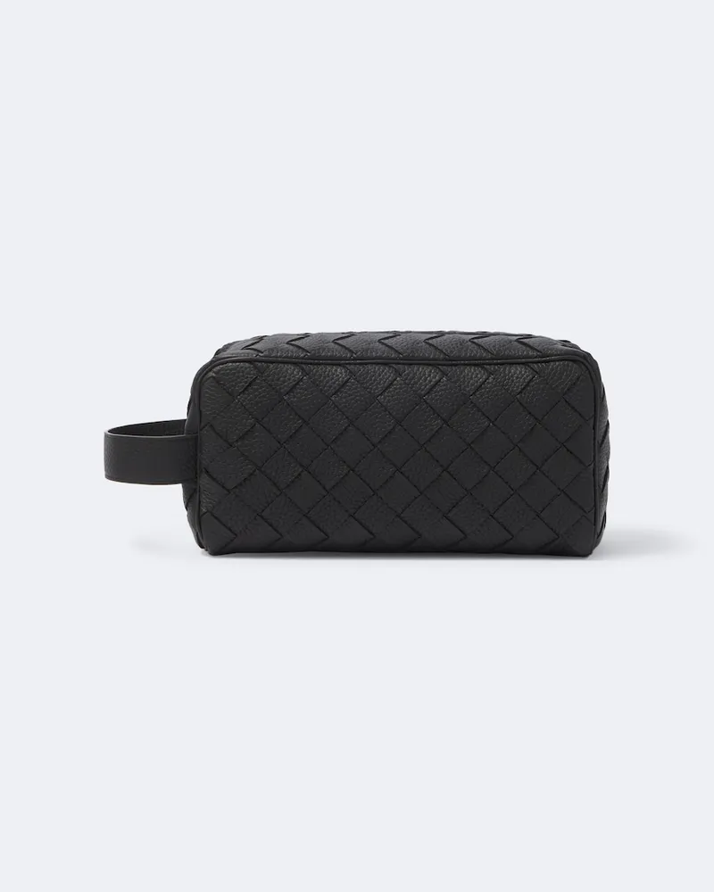 Bottega Veneta Kosmetiktasche Intrecciato aus Leder Schwarz