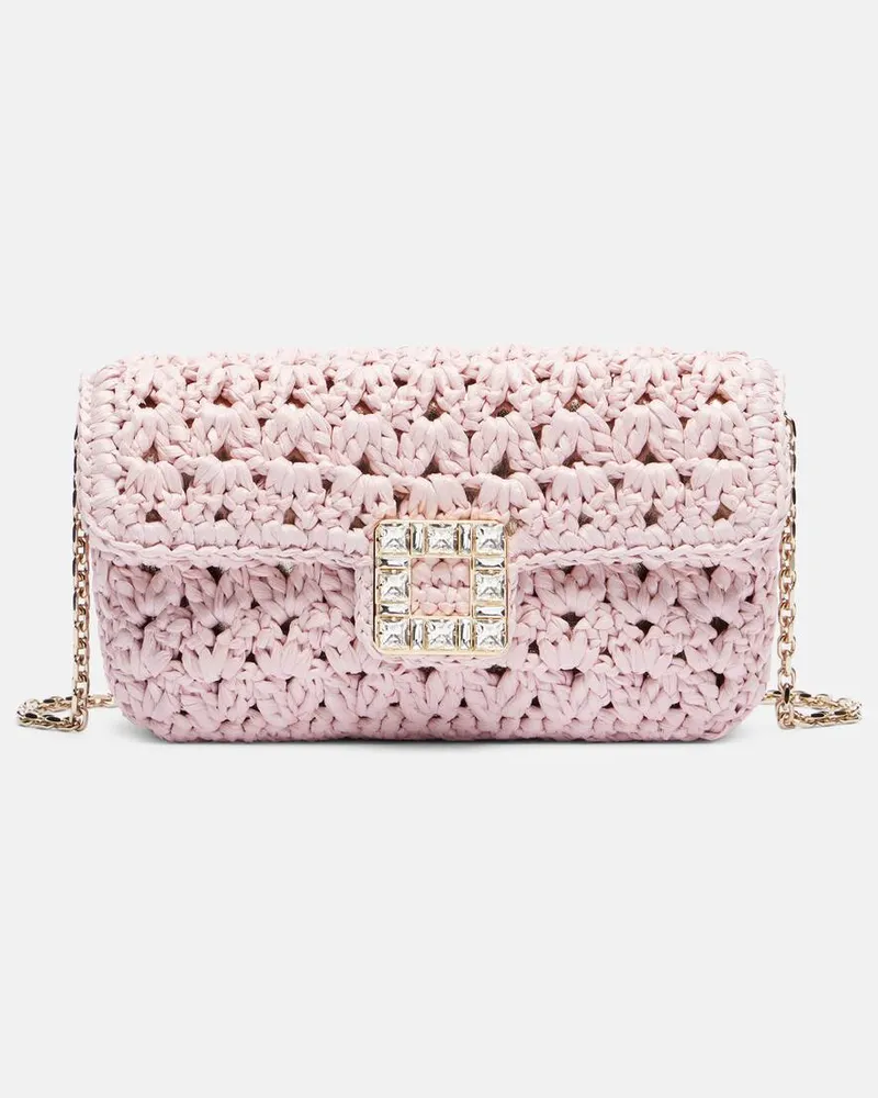 Roger Vivier Verzierte Clutch Jeu de Fille aus Raffiabast Pink