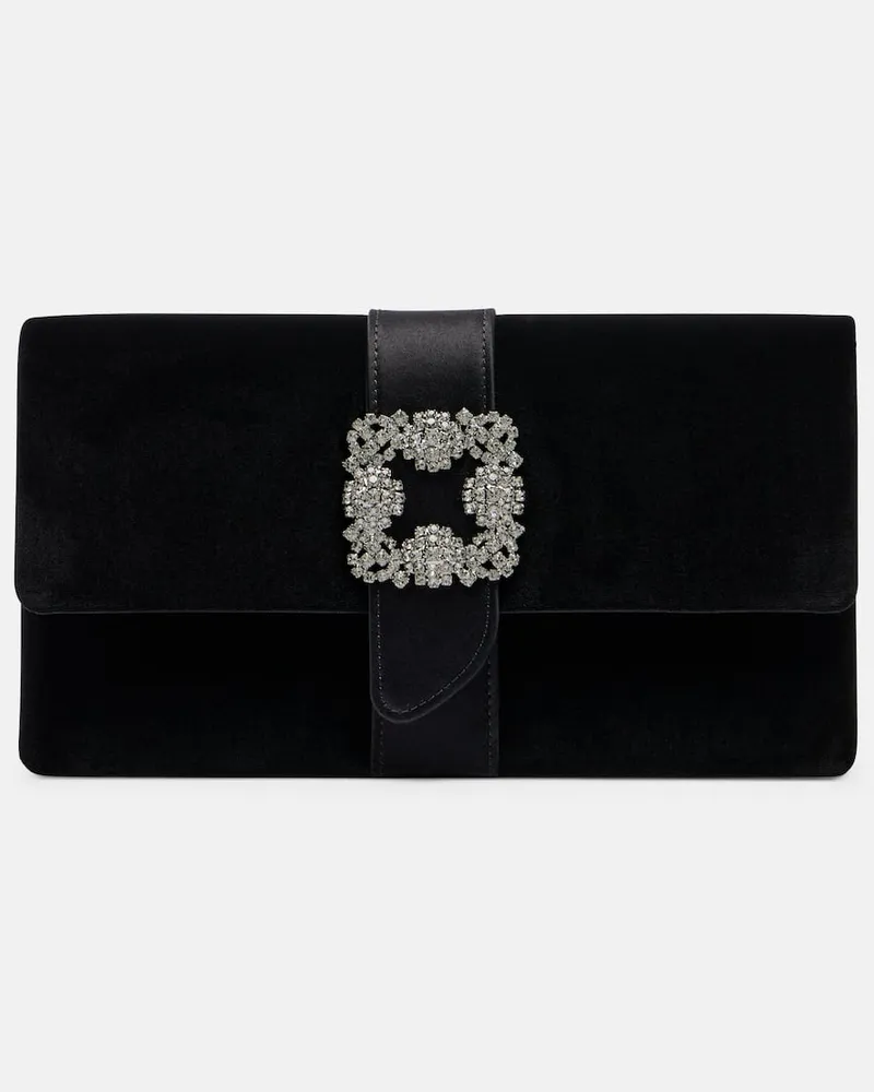 Manolo Blahnik Clutch Capri aus Samt mit Kristallen Schwarz