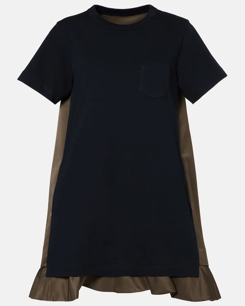 Sacai Minikleid aus Jersey und Twill Schwarz