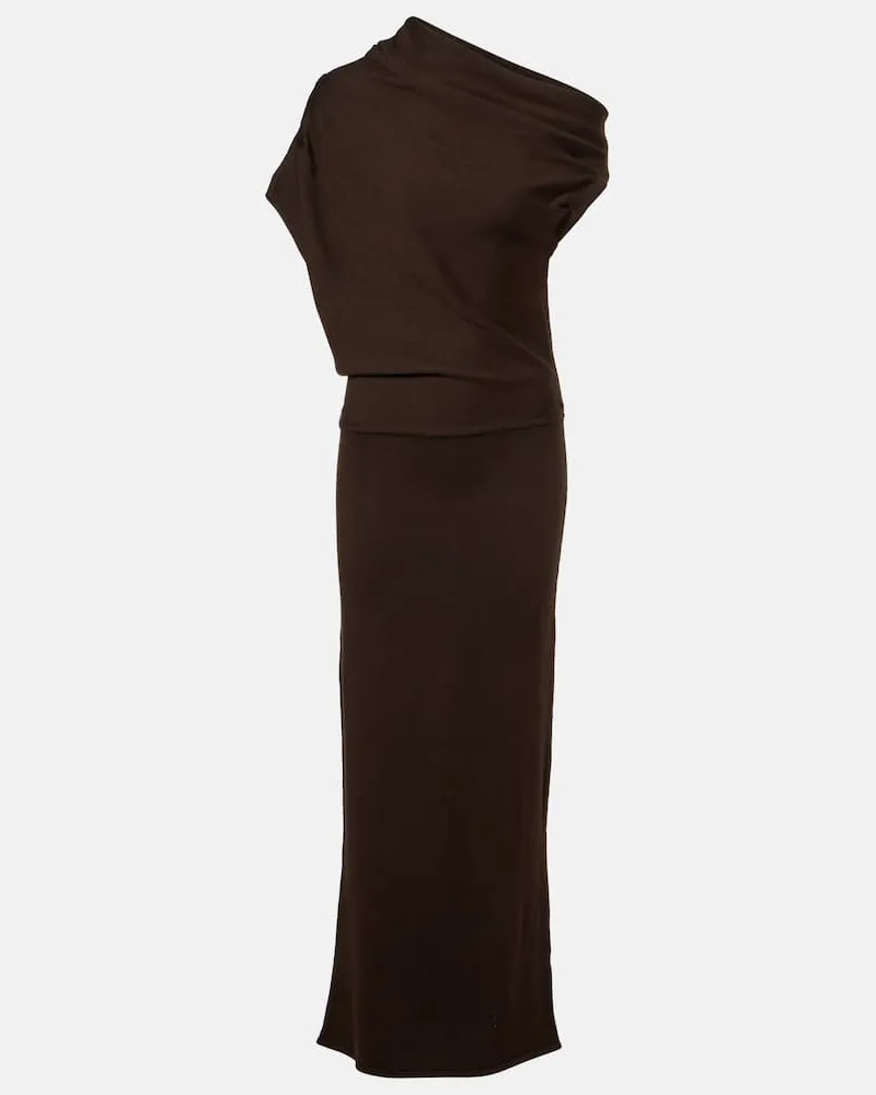 STAUD One-Shoulder-Maxikleid Mabel aus Wolle Braun
