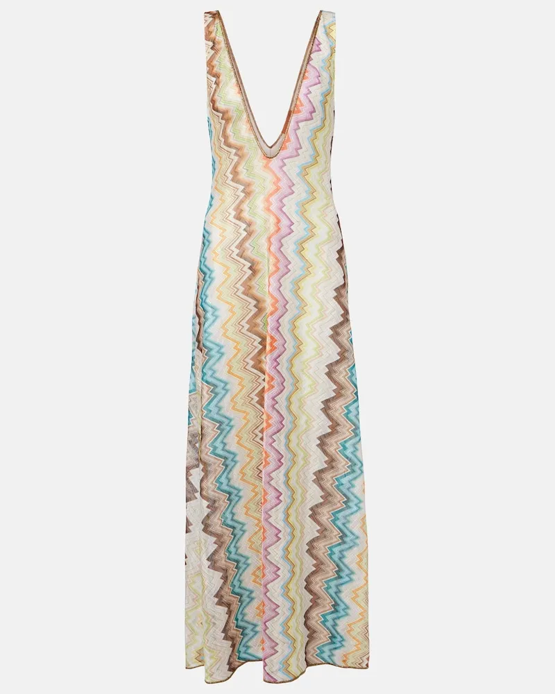 Missoni Maxikleid Zigzag aus Häkelstrick Multicolor