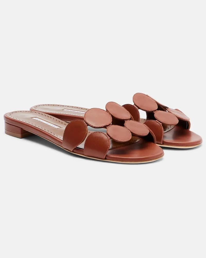 Manolo Blahnik Pantoletten Haribalmuflat aus Leder Braun