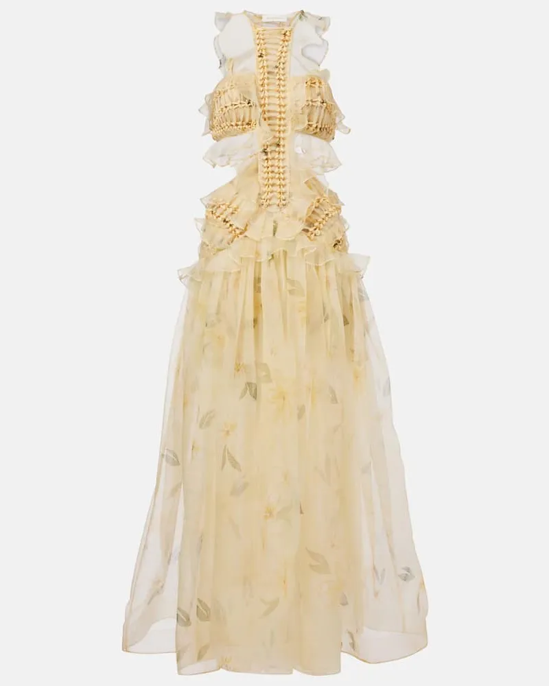 Zimmermann Maxikleid Balance aus Seidenorganza Gelb