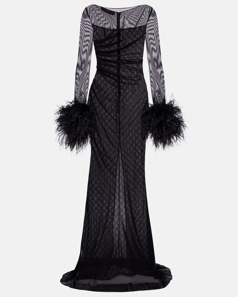Gucci Robe GG mit Federn Schwarz