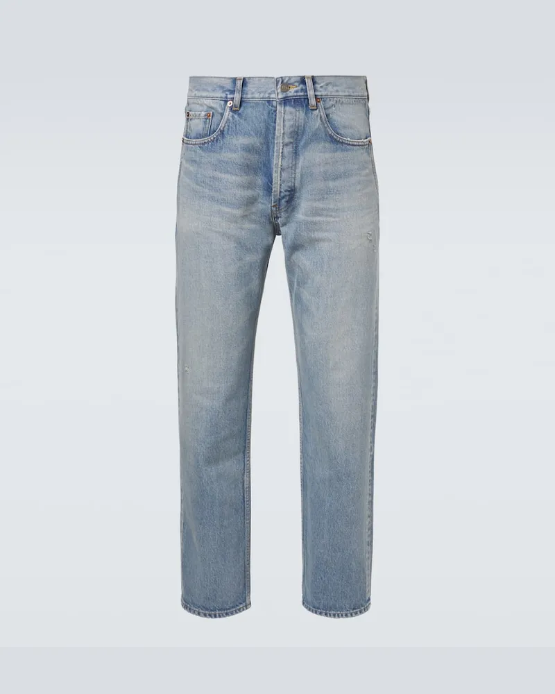 Saint Laurent Distressed Straight Jeans Blau
