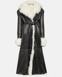 Magda Butrym Mantel aus Leder mit Shearling Schwarz