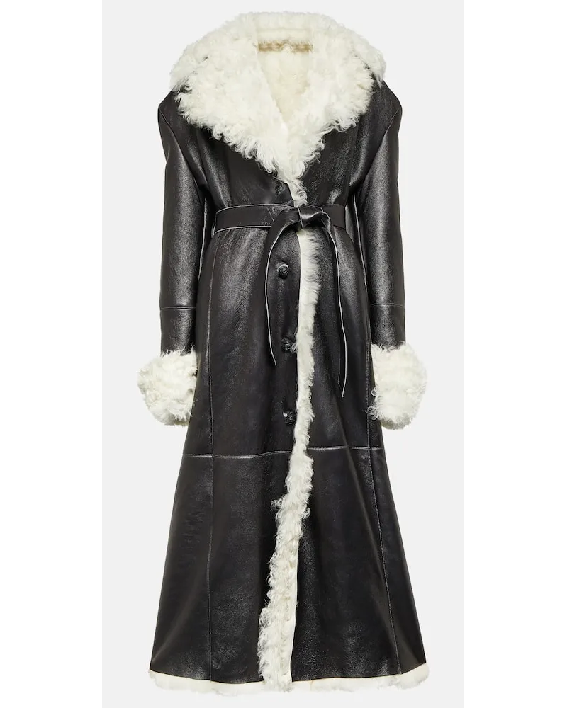 Magda Butrym Mantel aus Leder mit Shearling Schwarz