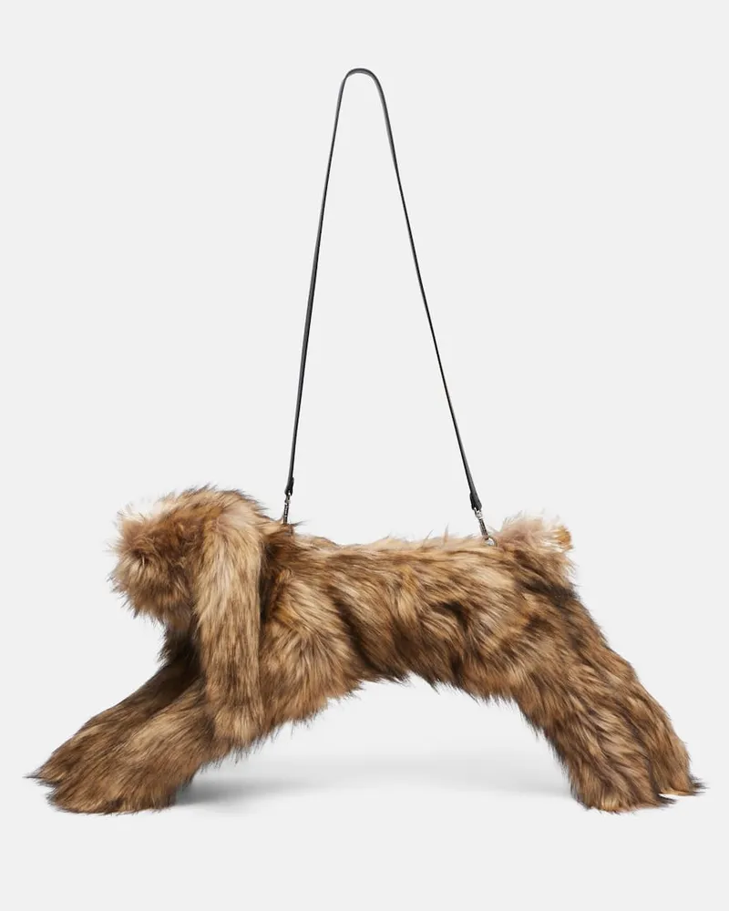Simone Rocha Clutch aus Faux Fur mit Kristallen Braun