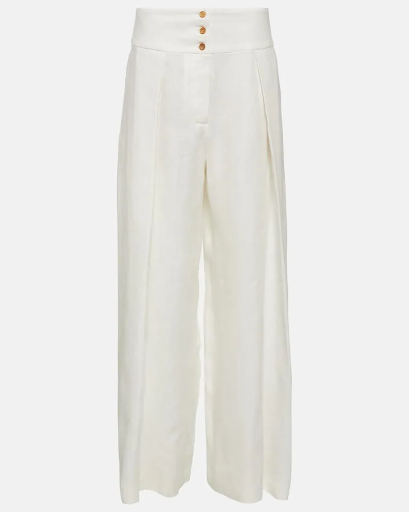 Loro Piana Weite High-Rise-Hose aus Leinen Weiß