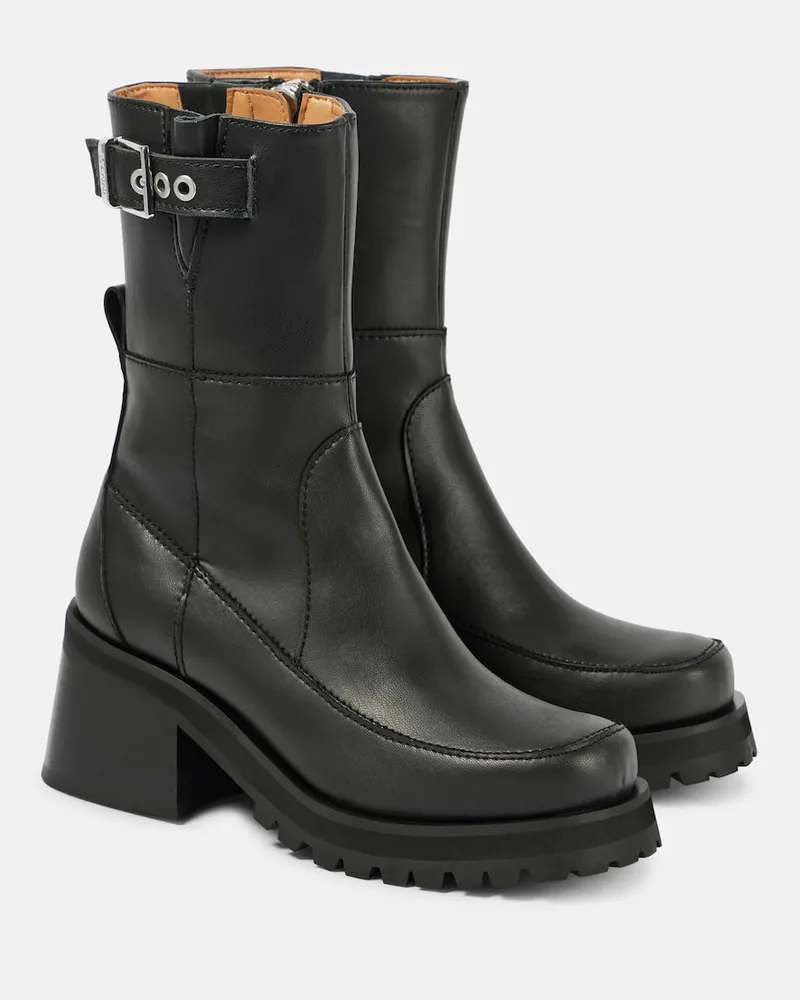 Ganni Ankle Boots aus Lederimitat Schwarz