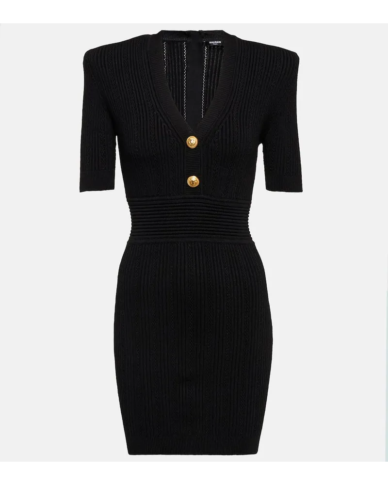 Balmain Minikleid aus Rippstrick Schwarz
