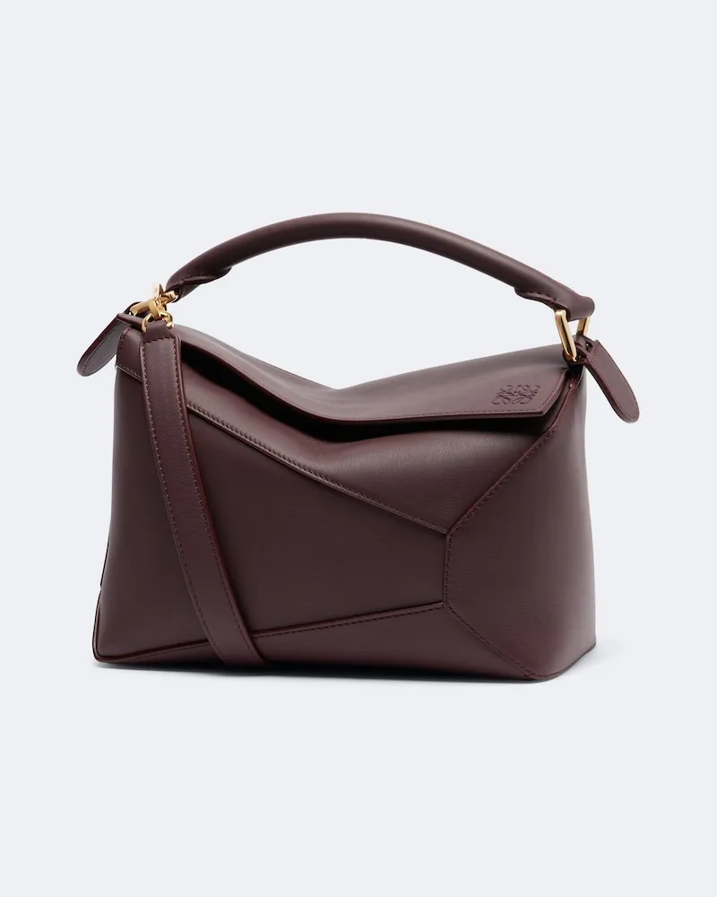 Loewe Henkeltasche Puzzle Edge Small aus Leder Burgunderrot