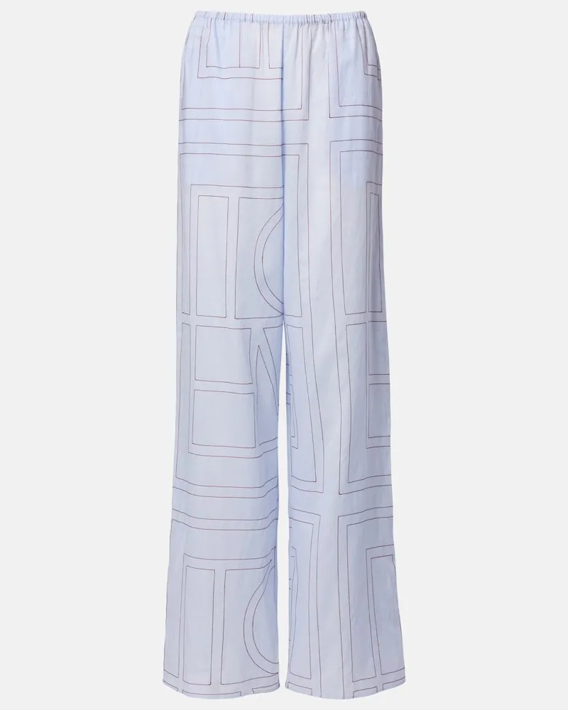 Totême Bestickte Pyjama-Hose aus Popeline Blau