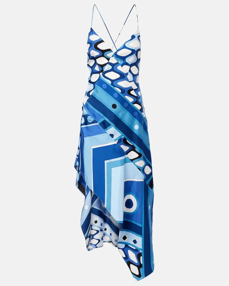 Emilio Pucci Midikleid Vivara aus Seidensatin Blau