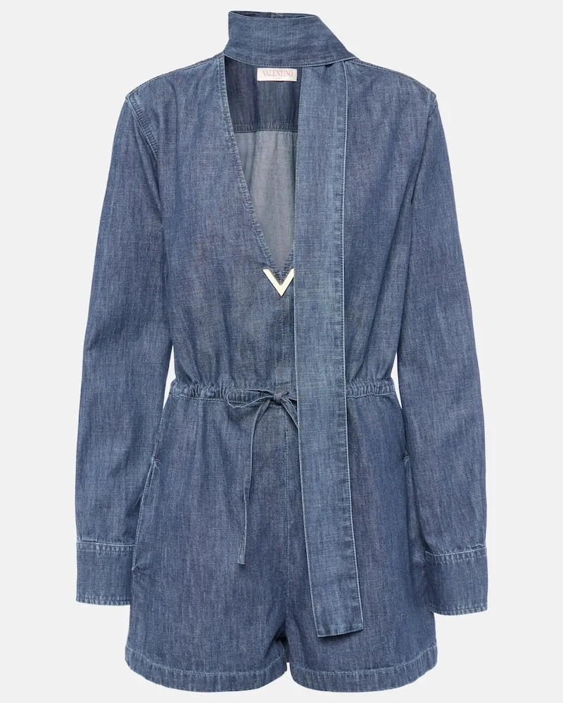 Valentino Garavani Playsuit VGold aus Denim Blau