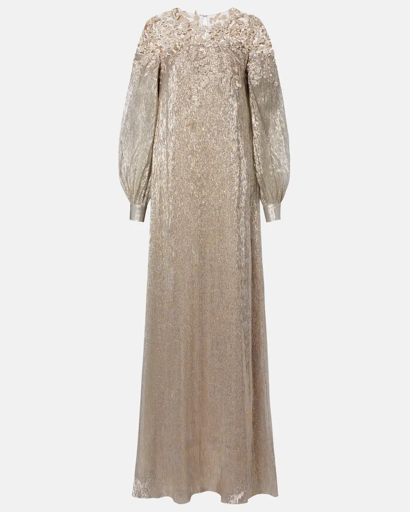 Oscar de la Renta Verzierte Robe aus einem Seidengemisch Gold