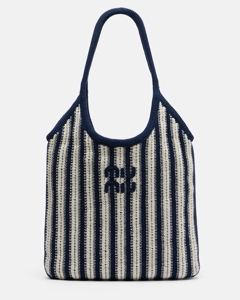Miu Miu Schultertasche Ivy aus Häkelstrick Blau
