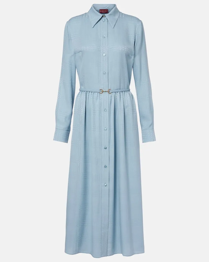 Gucci Hemdblusenkleid Interlocking G aus Seide Blau