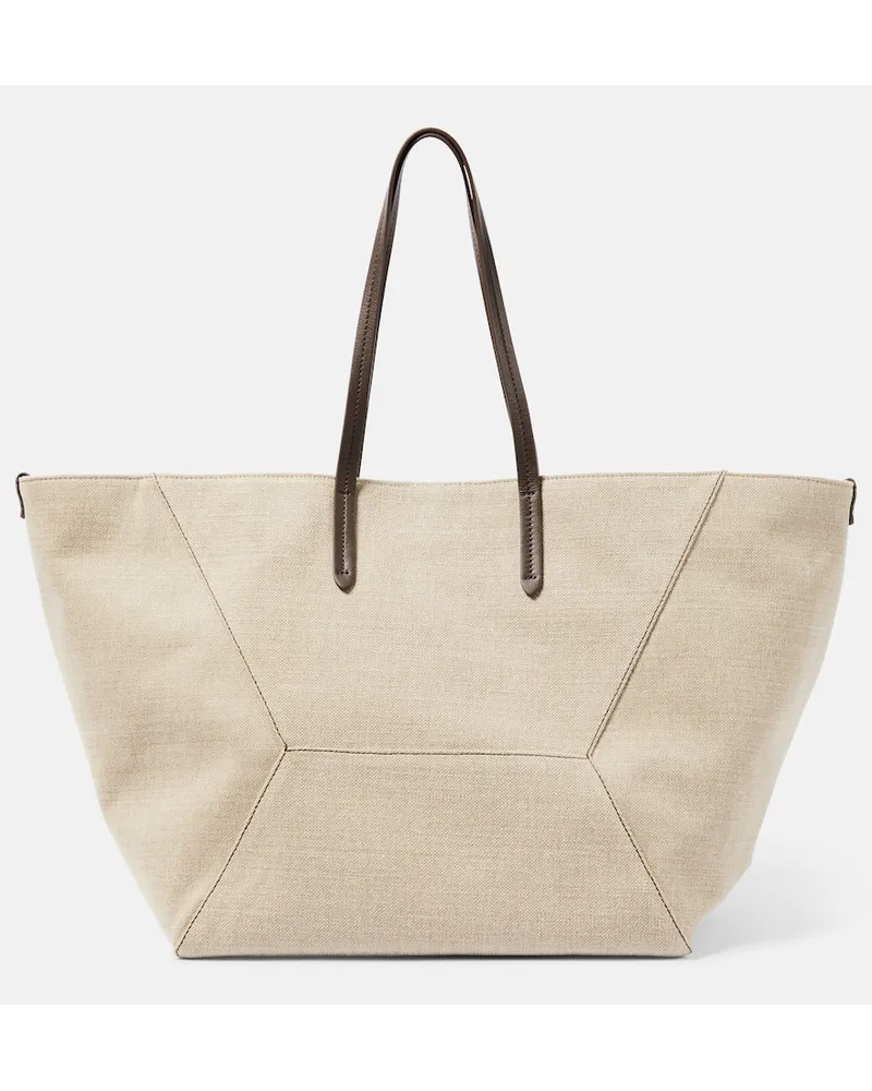 Brunello Cucinelli Shopper Large aus Canvas Grau