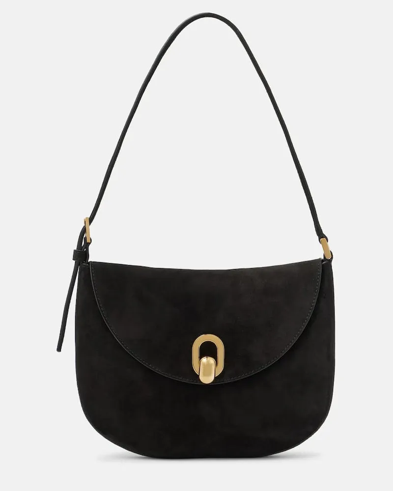 SAVETTE Schultertasche Tondo Small aus Veloursleder Schwarz
