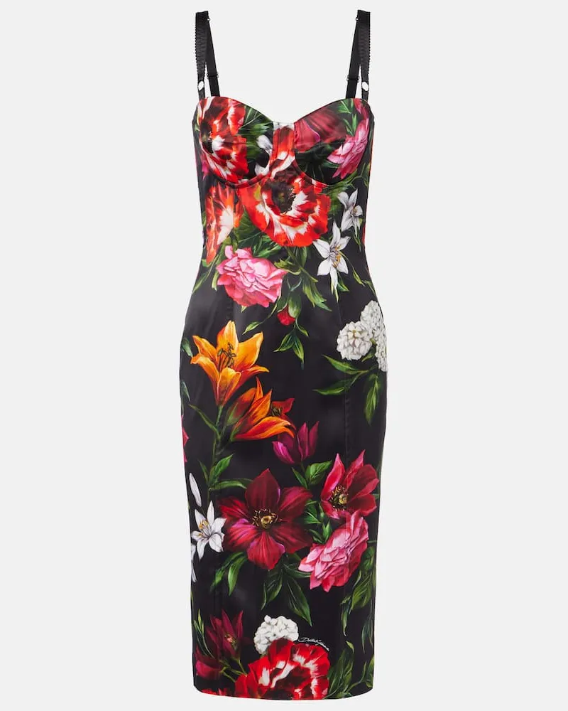 Dolce & Gabbana Midikleid aus Satin Schwarz