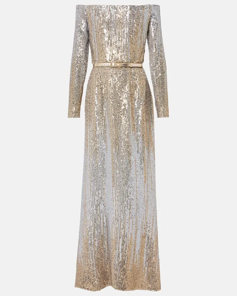 Elie Saab Off-Shoulder-Robe mit Pailletten Gold