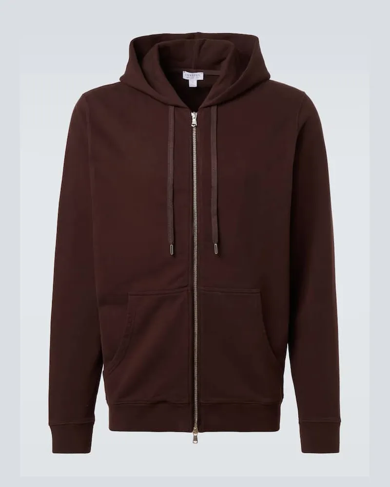 Sunspel Kapuzenjacke Loopback aus Baumwolle Braun