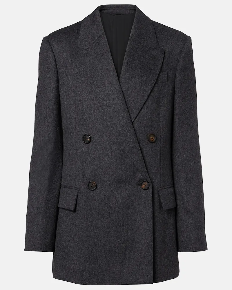Brunello Cucinelli Doppelreihige Jacke aus Wolle Grau