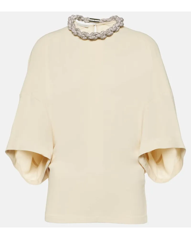 Stella McCartney Verziertes Oversize-Top aus Cady Weiss