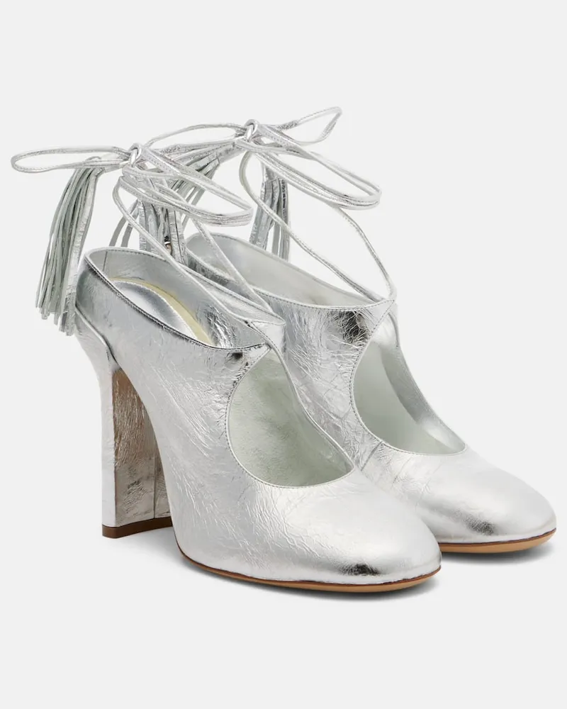 Dries van Noten Mules aus Metallic-Leder Silber