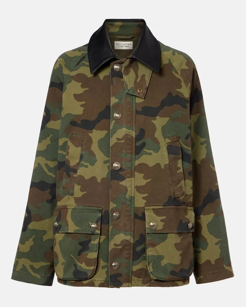 Nili Lotan Jacke Andrew aus Baumwolle mit Leder Grün